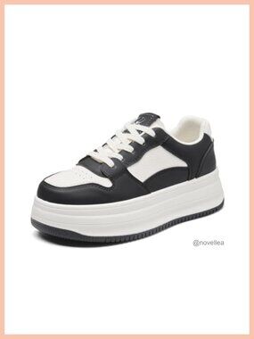 Platform Sneakers Chunky Lace-Up Walking Shoes Faux Leather Lightweight